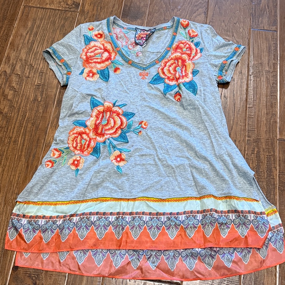 Gray Tunic with Floral Embroidery